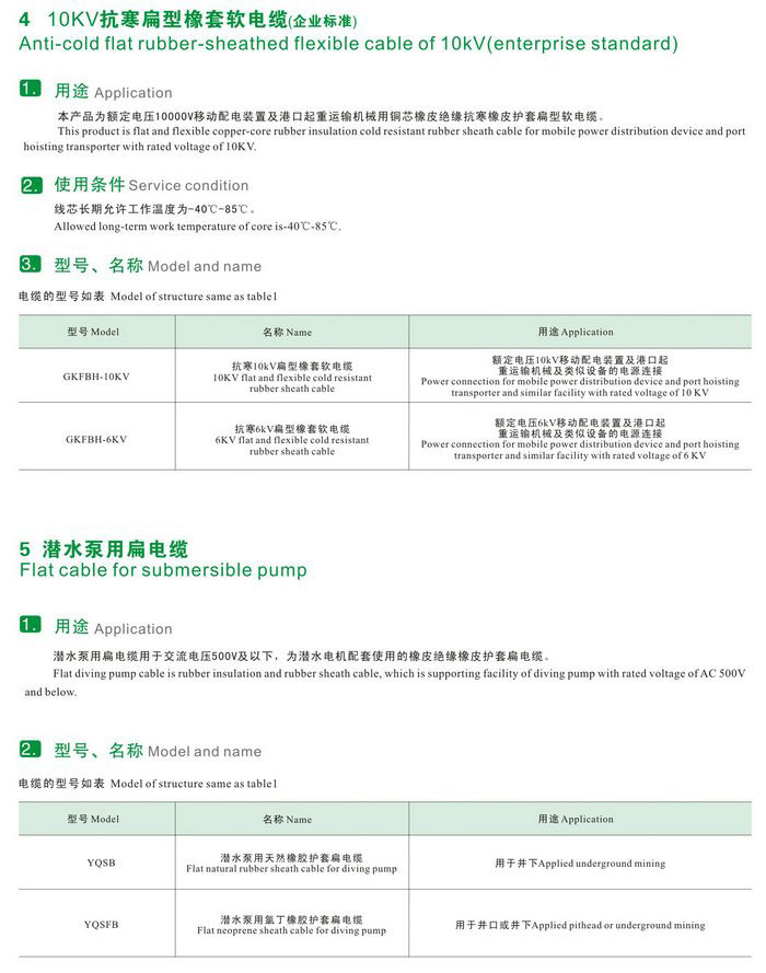 GKFB-6/10KV CEFBG YQSB低壓、控制、潛水泵及10kv抗寒、港口用扁型橡套軟電纜